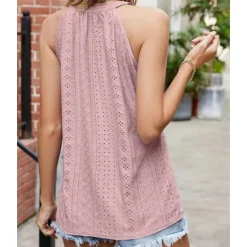 Women's Camisole Tank Top Halter Top Sleeveless Lace Cut-Out Elastic Soft High Neck Summer Casual Teal Lightweight Versatile Beachwear