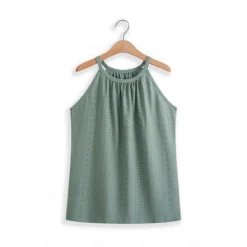 Women's Camisole Tank Top Halter Top Sleeveless Lace Cut-Out Elastic Soft High Neck Summer Casual Teal Lightweight Versatile Beachwear