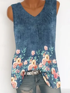 Women's Camisole Tank Top Floral Graphic Vintage Tropical Stylish Sleeveless V Neck Long Tops Daily Print Blue Summer Spring