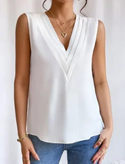 Women's Camisole Tank Top Solid Color Daily Casual Sleeveless V Neck Regular Tops Daily Black White Orange Green Apricot Summer