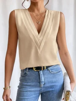 Women's Camisole Tank Top Solid Color Daily Casual Sleeveless V Neck Regular Tops Daily Black White Orange Green Apricot Summer