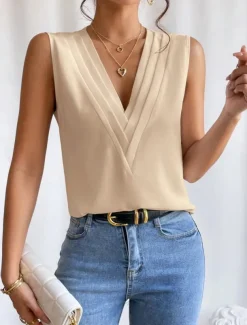 Women's Camisole Tank Top Solid Color Daily Casual Sleeveless V Neck Regular Tops Daily Black White Orange Green Apricot Summer