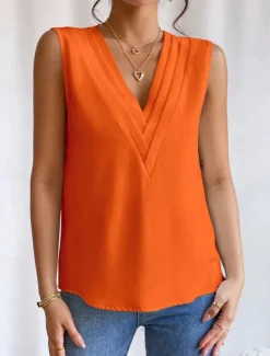 Women's Camisole Tank Top Solid Color Daily Casual Sleeveless V Neck Regular Tops Daily Black White Orange Green Apricot Summer