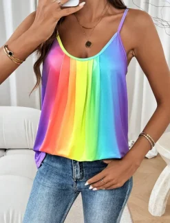 Women's Camisole Tank Top Ombre Stylish Casual Sleeveless Crew Neck Regular Tops Daily Print Blue Summer