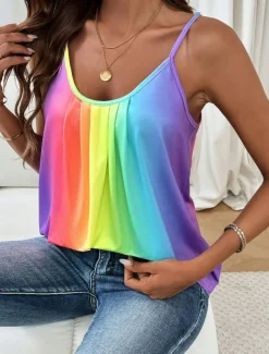 Women's Camisole Tank Top Ombre Stylish Casual Sleeveless Crew Neck Regular Tops Daily Print Blue Summer