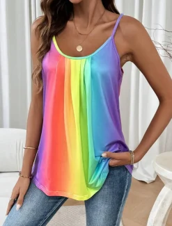 Women's Camisole Tank Top Ombre Stylish Casual Sleeveless Crew Neck Regular Tops Daily Print Blue Summer