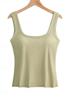 Women's Camisole Tank Top Solid Color Daily Stylish Casual Sleeveless Square Neck Regular Tops Daily Black White Red Green Gray Summer Spring