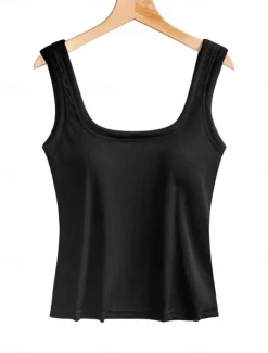 Women's Camisole Tank Top Solid Color Daily Stylish Casual Sleeveless Square Neck Regular Tops Daily Black White Red Green Gray Summer Spring