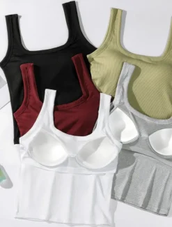 Women's Camisole Tank Top Solid Color Daily Stylish Casual Sleeveless Square Neck Regular Tops Daily Black White Red Green Gray Summer Spring