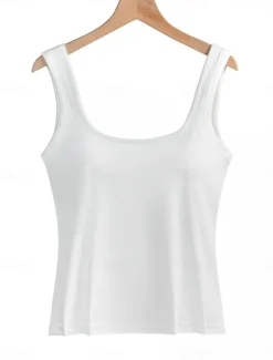 Women's Camisole Tank Top Solid Color Daily Stylish Casual Sleeveless Square Neck Regular Tops Daily Black White Red Green Gray Summer Spring