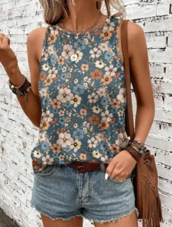 Women's Camisole Tank Top Vest Fashion Streetwear Striped Print Sleeveless Regular Tops Crew Neck Casual Green Summer