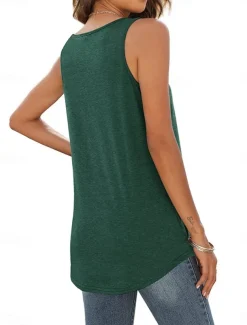 Women's Camisole Tank Top Solid Color Stylish Casual Sleeveless U Neck Regular Tops Daily White Pink Green Summer Spring