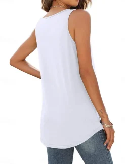 Women's Camisole Tank Top Solid Color Stylish Casual Sleeveless U Neck Regular Tops Daily White Pink Green Summer Spring