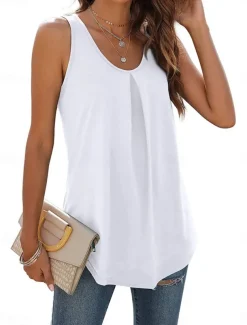 Women's Camisole Tank Top Solid Color Stylish Casual Sleeveless U Neck Regular Tops Daily White Pink Green Summer Spring