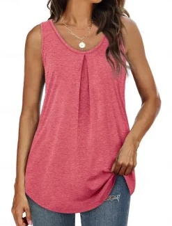 Women's Camisole Tank Top Solid Color Stylish Casual Sleeveless U Neck Regular Tops Daily White Pink Green Summer Spring