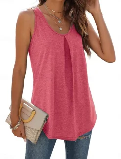 Women's Camisole Tank Top Solid Color Stylish Casual Sleeveless U Neck Regular Tops Daily White Pink Green Summer Spring
