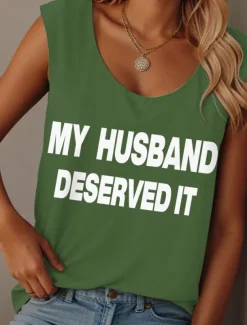 Women's Camisole Tank Top Graphic Letter Graffiti Vintage Tropical Stylish Sleeveless Crew Neck Scoop Neck Regular Tops Daily Print Black Pink Army Green Red Purple Summer Ridicule Husband