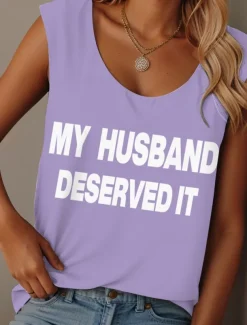 Women's Camisole Tank Top Graphic Letter Graffiti Vintage Tropical Stylish Sleeveless Crew Neck Scoop Neck Regular Tops Daily Print Black Pink Army Green Red Purple Summer Ridicule Husband