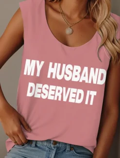 Women's Camisole Tank Top Graphic Letter Graffiti Vintage Tropical Stylish Sleeveless Crew Neck Scoop Neck Regular Tops Daily Print Black Pink Army Green Red Purple Summer Ridicule Husband