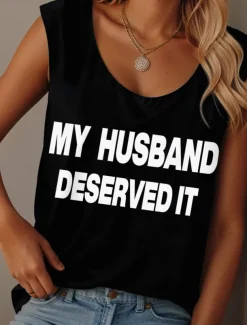 Women's Camisole Tank Top Graphic Letter Graffiti Vintage Tropical Stylish Sleeveless Crew Neck Scoop Neck Regular Tops Daily Print Black Pink Army Green Red Purple Summer Ridicule Husband