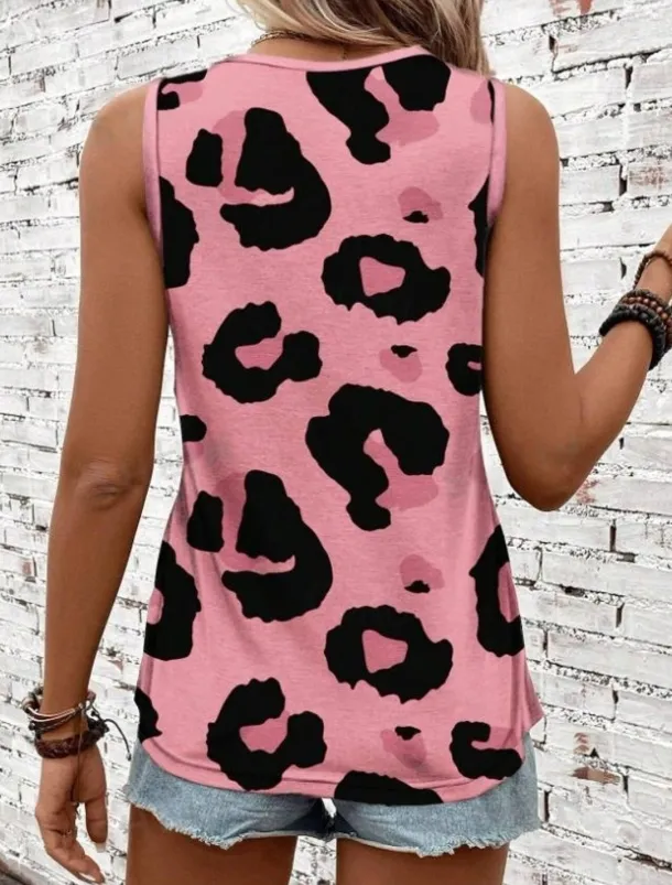 Women's Camisole Tank Top Vest Fashion Streetwear Print Sleeveless Regular Tops Crew Neck Casual Pink Brown Green Khaki Summer