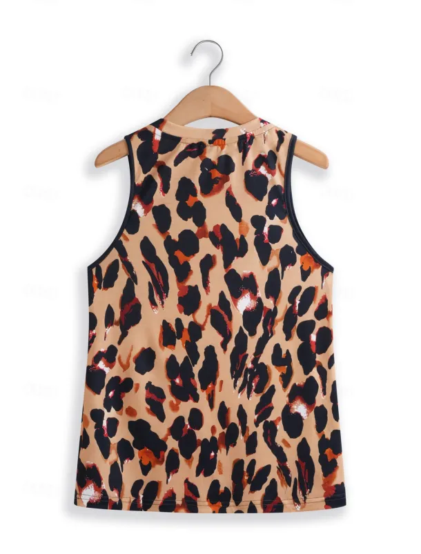 Women's Camisole Tank Top Vest Fashion Streetwear Print Sleeveless Regular Tops Crew Neck Casual Pink Brown Green Khaki Summer