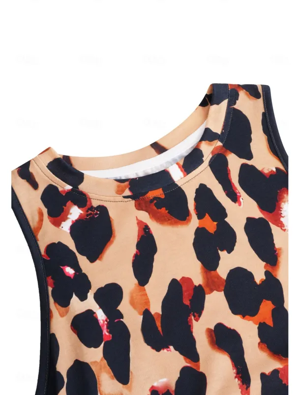 Women's Camisole Tank Top Vest Fashion Streetwear Print Sleeveless Regular Tops Crew Neck Casual Pink Brown Green Khaki Summer