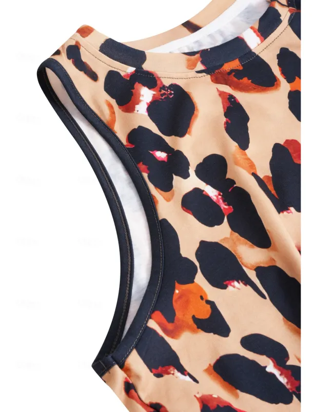 Women's Camisole Tank Top Vest Fashion Streetwear Print Sleeveless Regular Tops Crew Neck Casual Pink Brown Green Khaki Summer