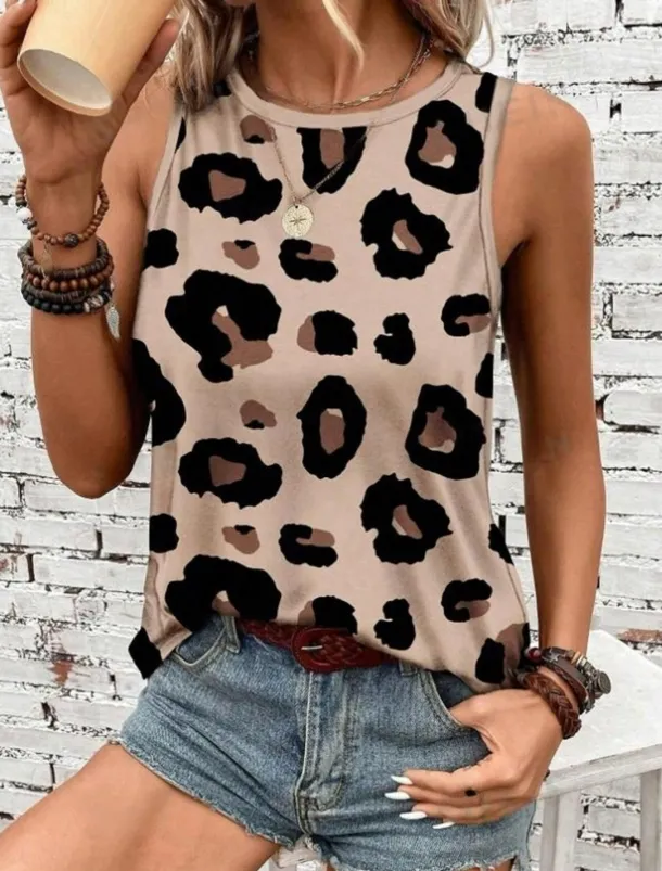 Women's Camisole Tank Top Vest Fashion Streetwear Print Sleeveless Regular Tops Crew Neck Casual Pink Brown Green Khaki Summer