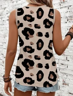 Women's Camisole Tank Top Vest Fashion Streetwear Print Sleeveless Regular Tops Crew Neck Casual Pink Brown Green Khaki Summer