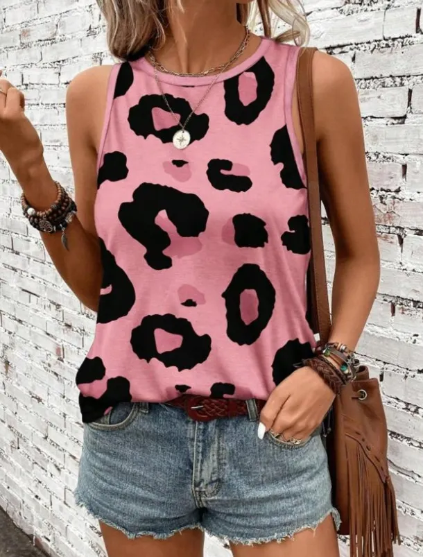 Women's Camisole Tank Top Vest Fashion Streetwear Print Sleeveless Regular Tops Crew Neck Casual Pink Brown Green Khaki Summer