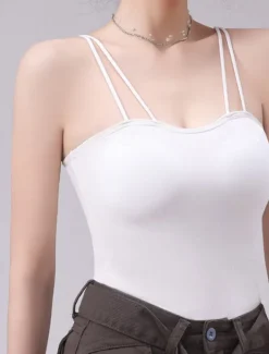 Women's Camisole Tank Top Basic Sleeveless Regular Tops Strapless White Brown Gray Summer