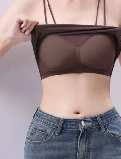 Women's Camisole Tank Top Basic Sleeveless Regular Tops Strapless White Brown Gray Summer