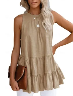 Women's Camisole Tank Top Black White Pink Solid Color Ladies Flowy Street Daily Fashion Round Neck S