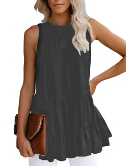 Women's Camisole Tank Top Black White Pink Solid Color Ladies Flowy Street Daily Fashion Round Neck S