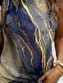 Women's Camisole Tank Top Color Gradient Marble Stylish Casual Sleeveless Crew Neck Regular Tops Daily Print Dusty Blue Summer