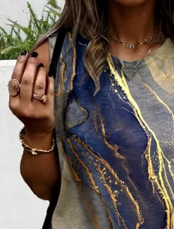 Women's Camisole Tank Top Color Gradient Marble Stylish Casual Sleeveless Crew Neck Regular Tops Daily Print Dusty Blue Summer