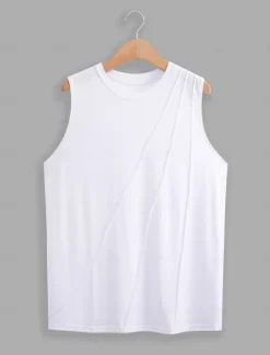 Women's Camisole Tank Top Sleeveless Round Neck White Asymmetrical Layered Elegant Draped Summer Spring Casual Workwear Regular Fit Versatile Top Clothing Apparel