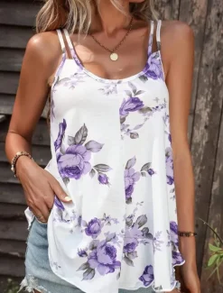 Women's Camisole Tank Top Casual Floral Print Sleeveless Regular Tops U Neck Vacation Daily Red Blue Purple Summer