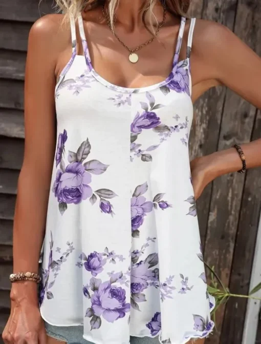 Women's Camisole Tank Top Casual Floral Print Sleeveless Regular Tops U Neck Vacation Daily Red Blue Purple Summer