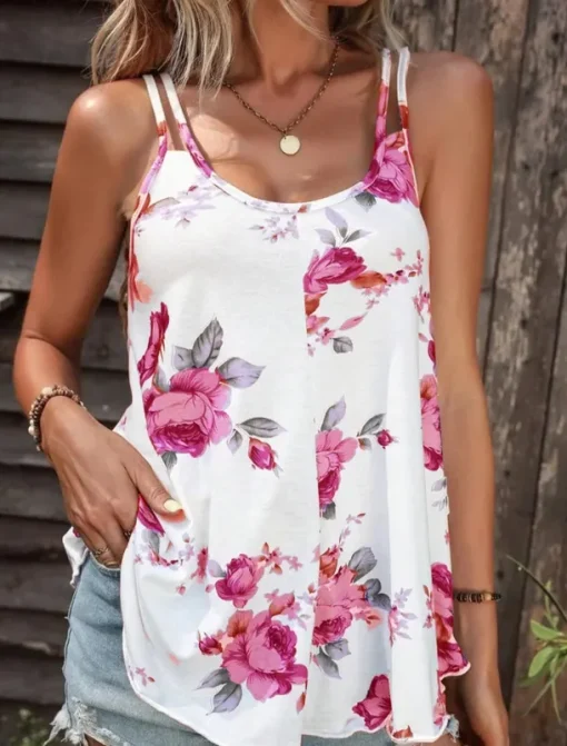 Women's Camisole Tank Top Casual Floral Print Sleeveless Regular Tops U Neck Vacation Daily Red Blue Purple Summer