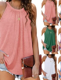 Women's Camisole Tank Top Solid Color Daily Casual Sleeveless Halter Neck Regular Tops Daily White Pink Green Gray Summer Spring