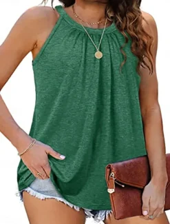 Women's Camisole Tank Top Solid Color Daily Casual Sleeveless Halter Neck Regular Tops Daily White Pink Green Gray Summer Spring