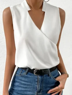 Women's Camisole Tank Top Solid Color Elegant Stylish Basic Sleeveless V Neck Regular Tops Daily Black White Yellow Red Blue Summer