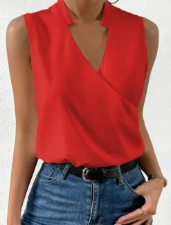 Women's Camisole Tank Top Solid Color Elegant Stylish Basic Sleeveless V Neck Regular Tops Daily Black White Yellow Red Blue Summer