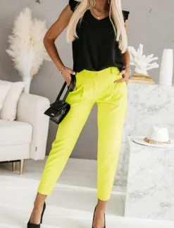 Women's Camisole Tank Top Black White Fuchsia Plain Ruffle Street Daily Fashion V Neck Regular Fit S