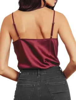 Women's Camisole Tank Top Solid Color Stylish Casual Sleeveless V Neck Regular Tops Daily Patchwork Black Red Blue Green Summer Spring