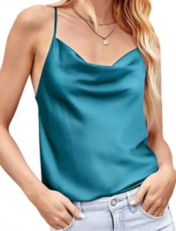 Women's Camisole Tank Top Solid Color Stylish Casual Sleeveless V Neck Regular Tops Daily Patchwork Black Red Blue Green Summer Spring