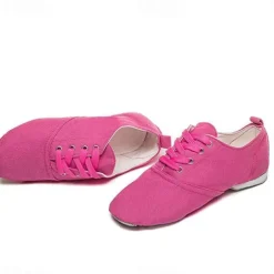 Women's Canvas Jazz Dance Shoes – Lace-Up Split Sole Dance Sneakers, Lightweight and Flexible for Ballroom or Practice