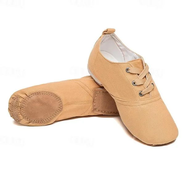Women's Canvas Jazz Dance Shoes – Lace-Up Split Sole Dance Sneakers, Lightweight and Flexible for Ballroom or Practice